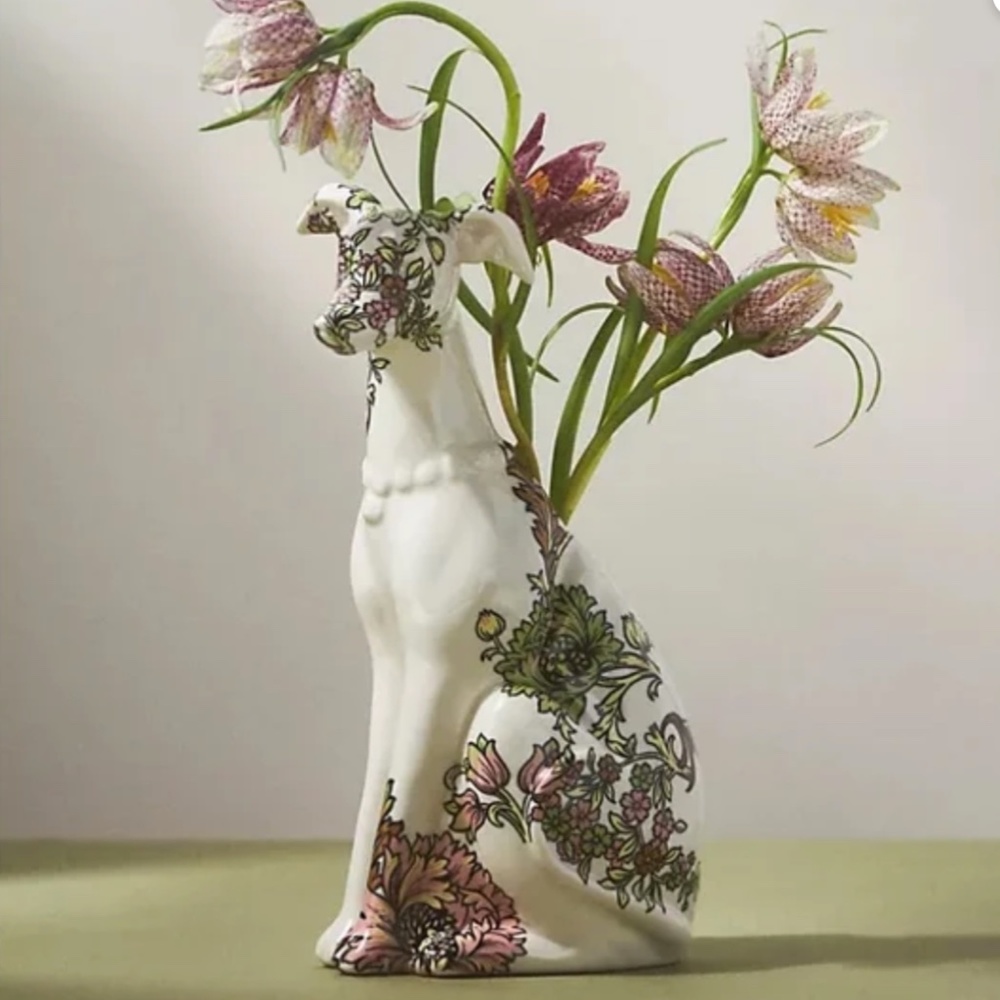 Floral Whippet Dog Vase- New in Box